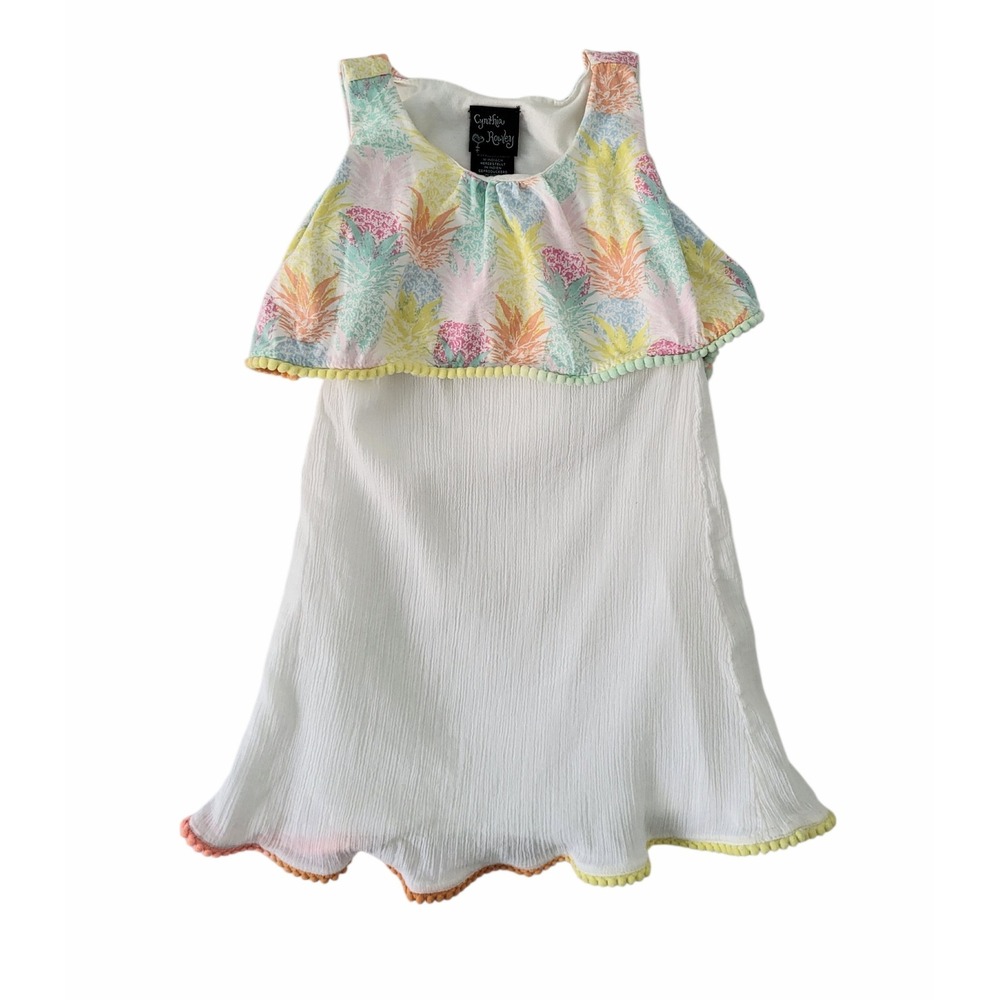 Cynthia Rowley Pineapple Dress 4T Girls Pastel PomPom‎ Trim Sleeveless Tropical